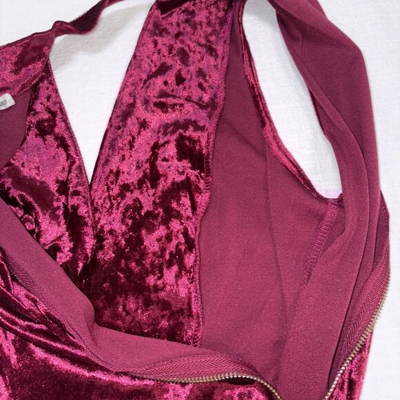 Charlotte Russe Crushed Velvet Bodycon Faux Wrap Choker Neck Gold Zip Mini Med - Picture 10 of 16